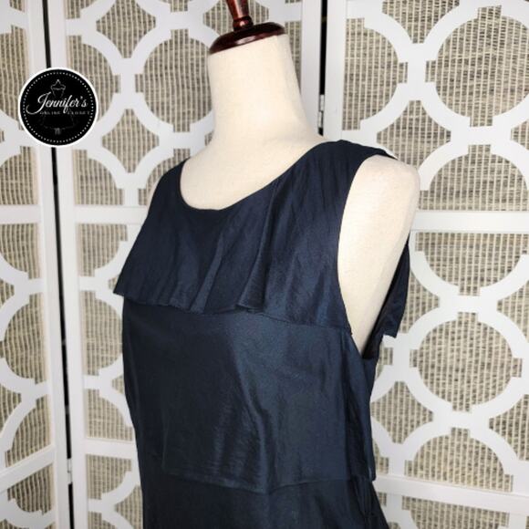 Talbots Navy Blue Layered Tiered Ruffle Sleeveless Cotton Dress Size 10 - Picture 3 of 9